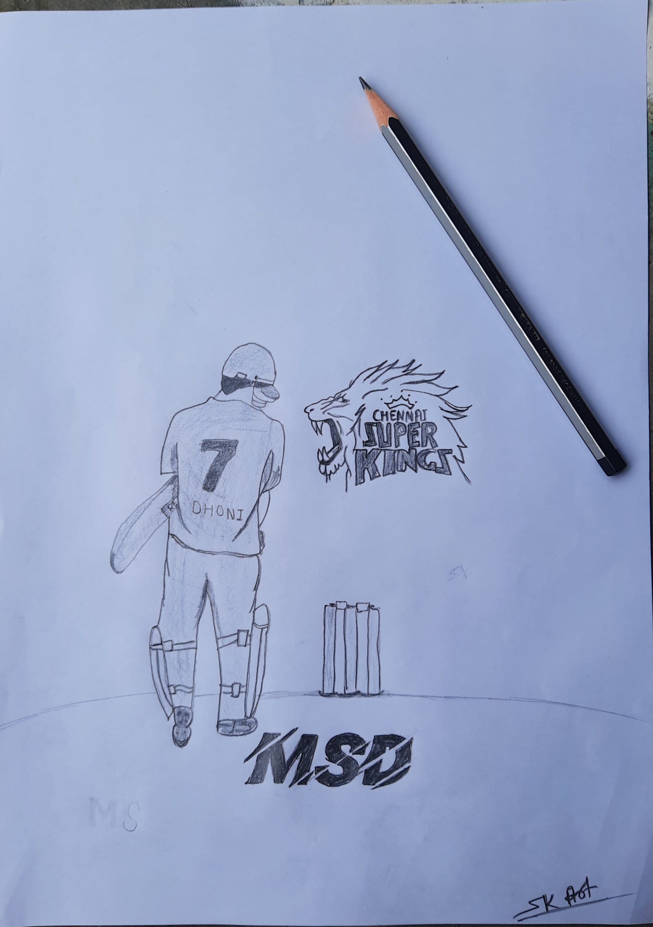 Shailendra art - Pen on paper. Drawing of MS Dhoni for CSK... | Facebook